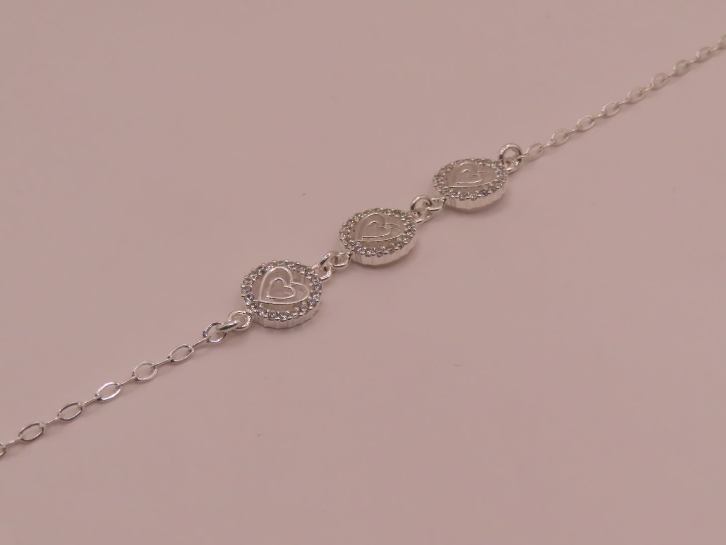 925 silver hearts bracelet 7in