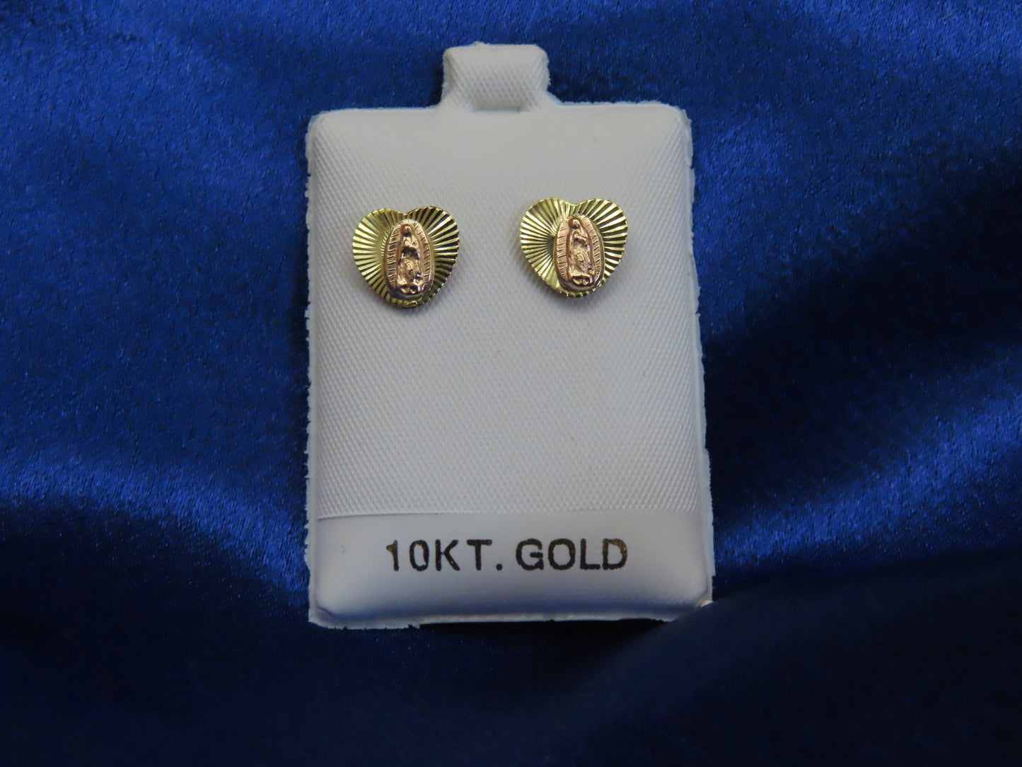 Virgen heart 2tones 10k gold stud earrings