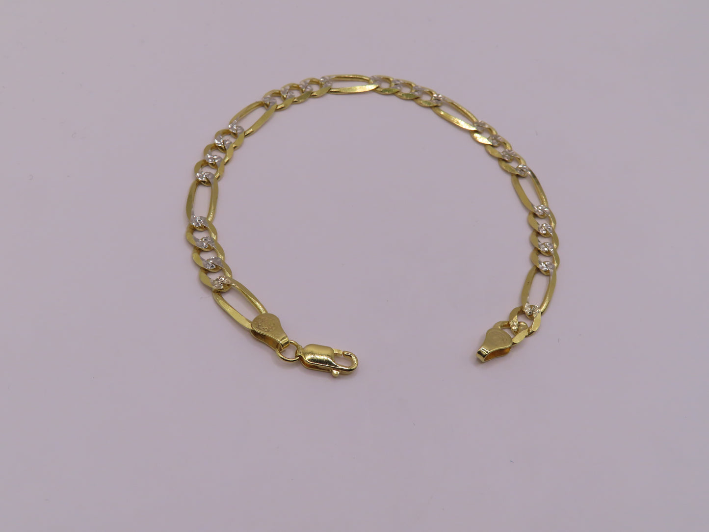 10k GOLD DIAMOND CUT FIGARO BRACELET 8.5in/7in