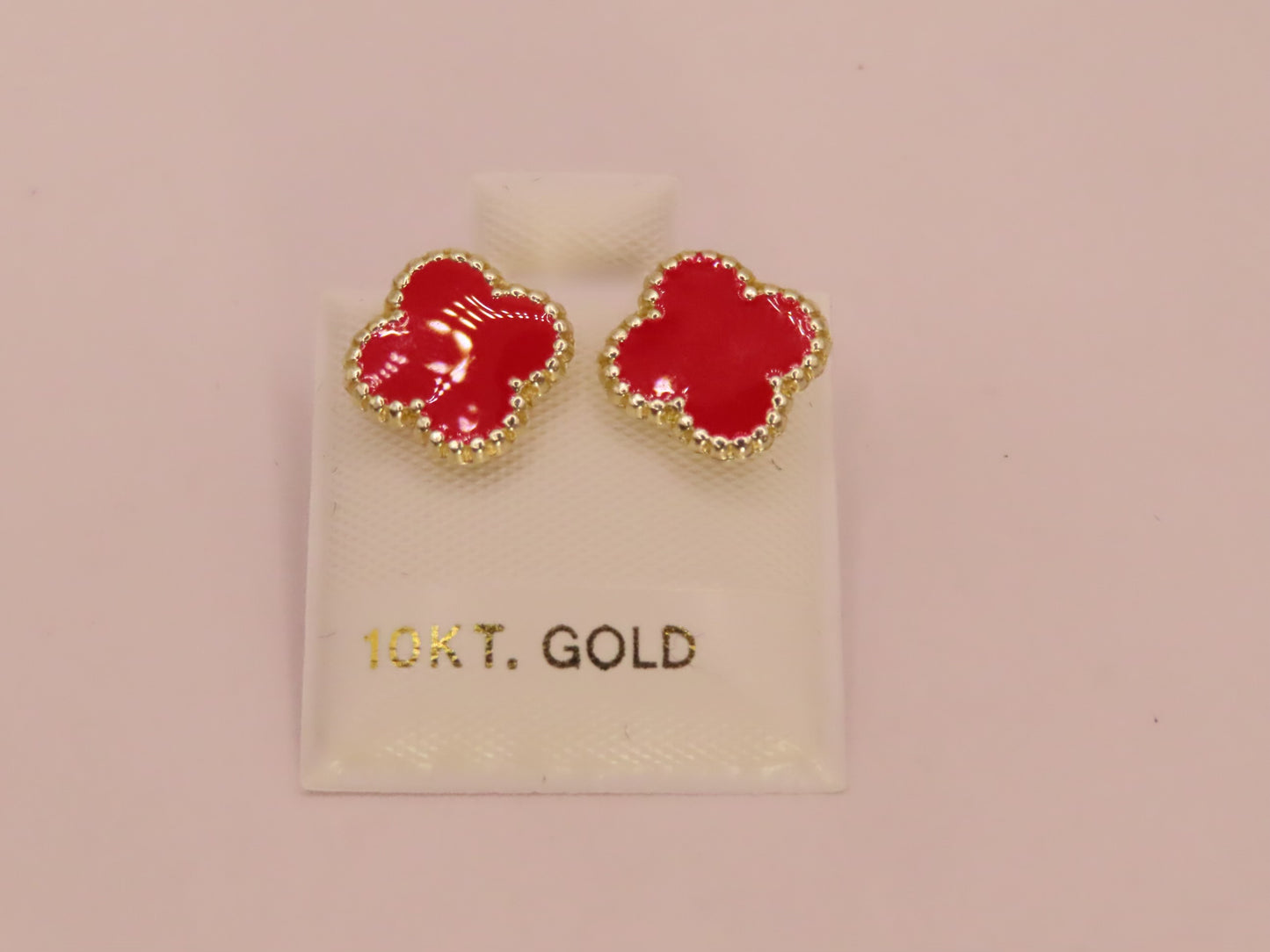 10k Gold red clover earrings