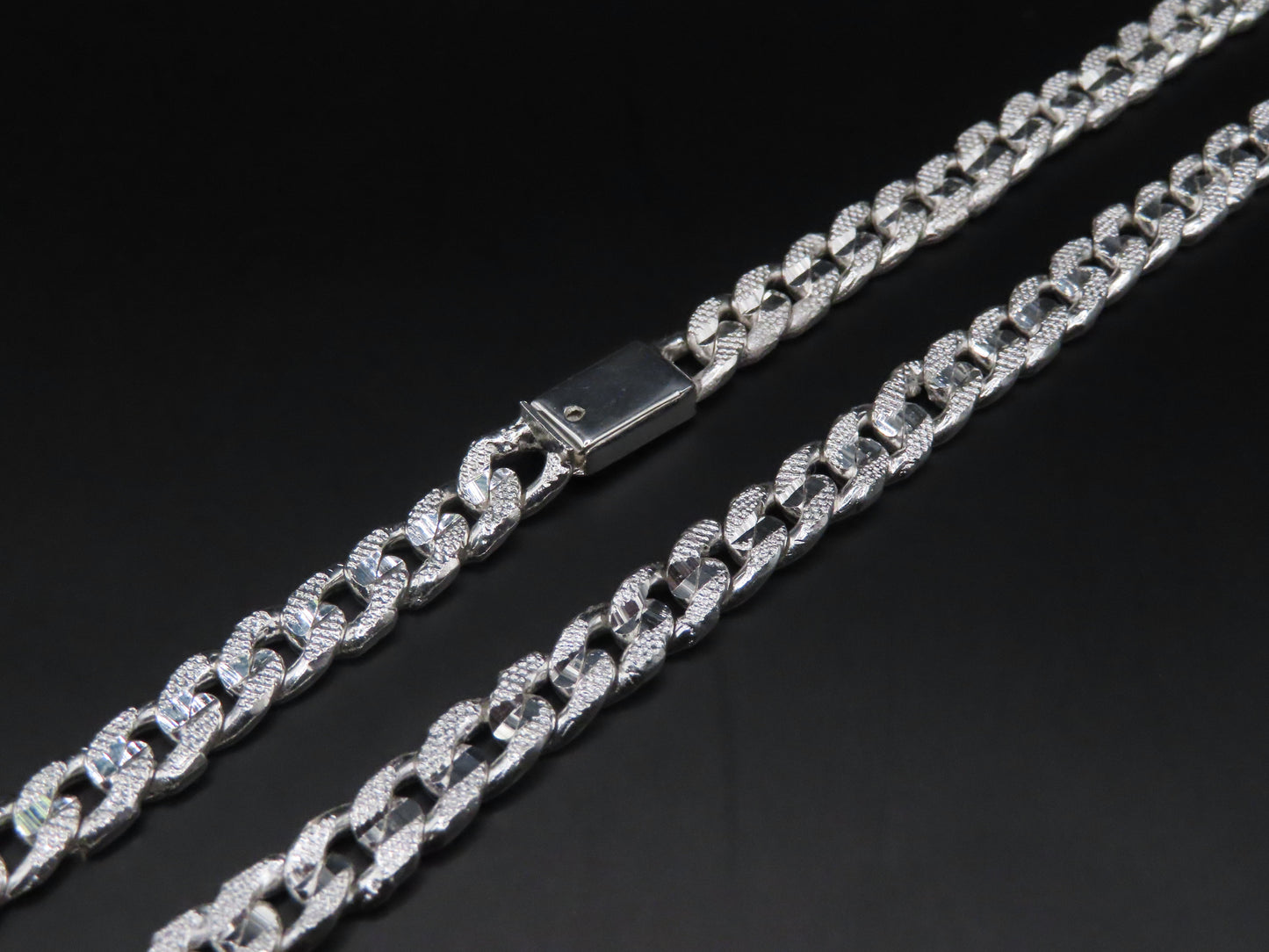 925 Silver diamonds cut Cuban chain 22.5in/7mm