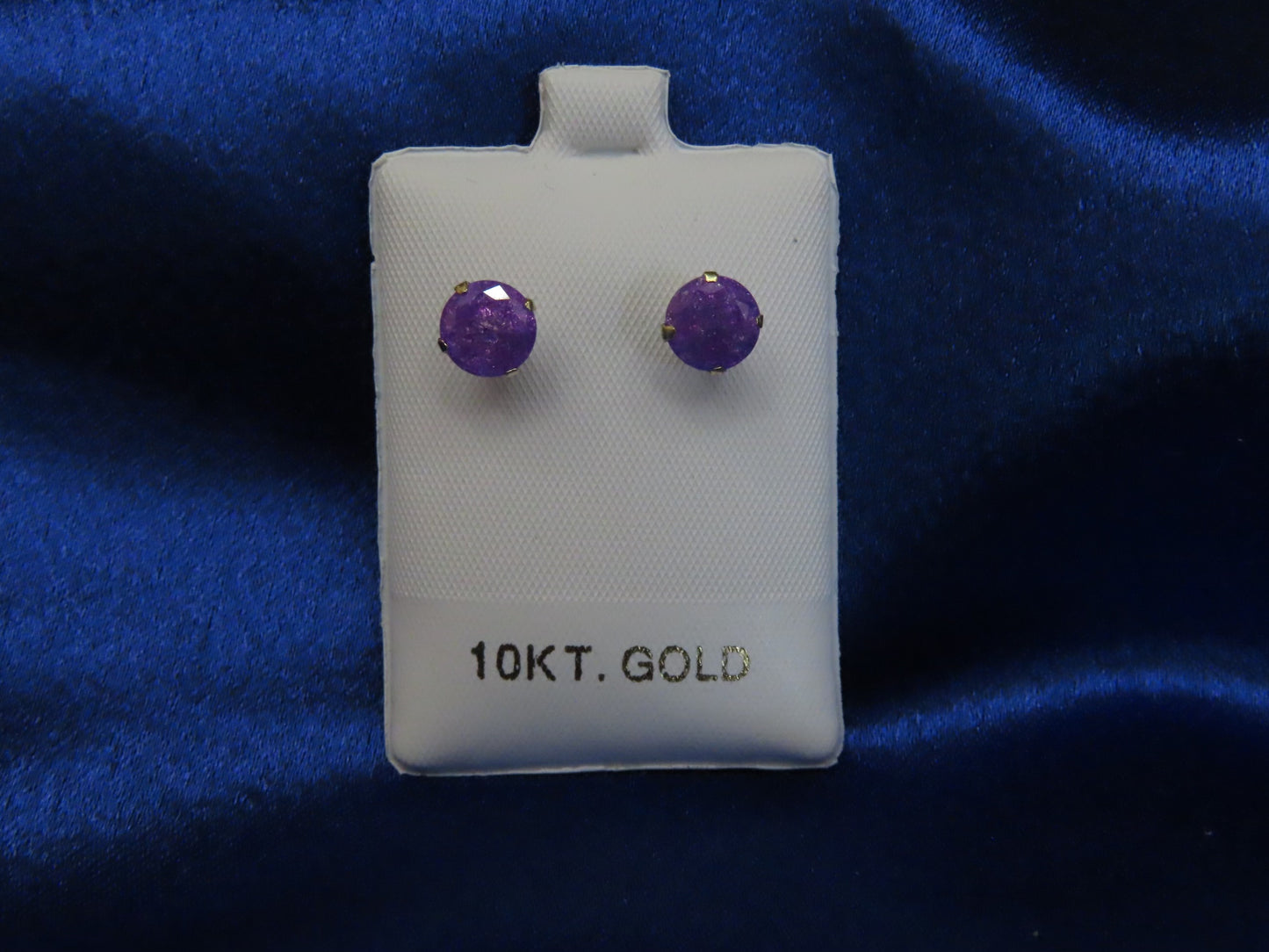 Purple Cubic Zirconia round Stud Earrings in 10k Gold