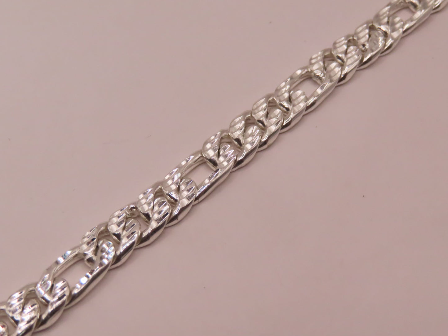 925 silver diamond cut figaro bracelet 7.5in/8mm