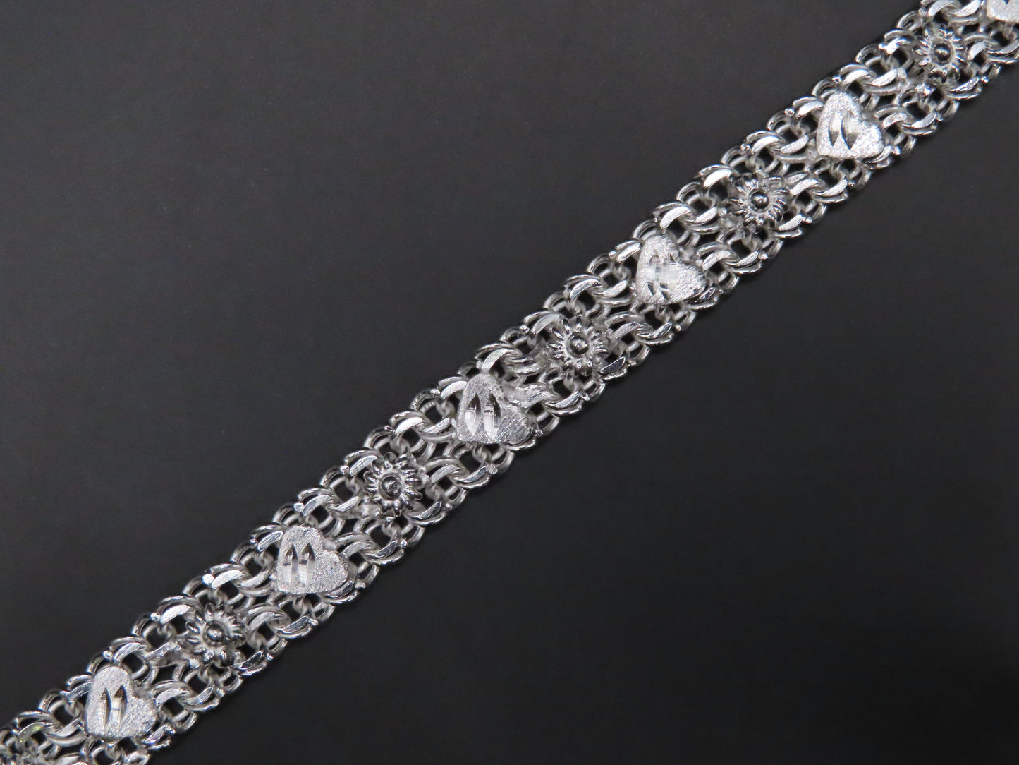 925 SILVER MINI FLOWERS & HEARTS BRACELT 7IN