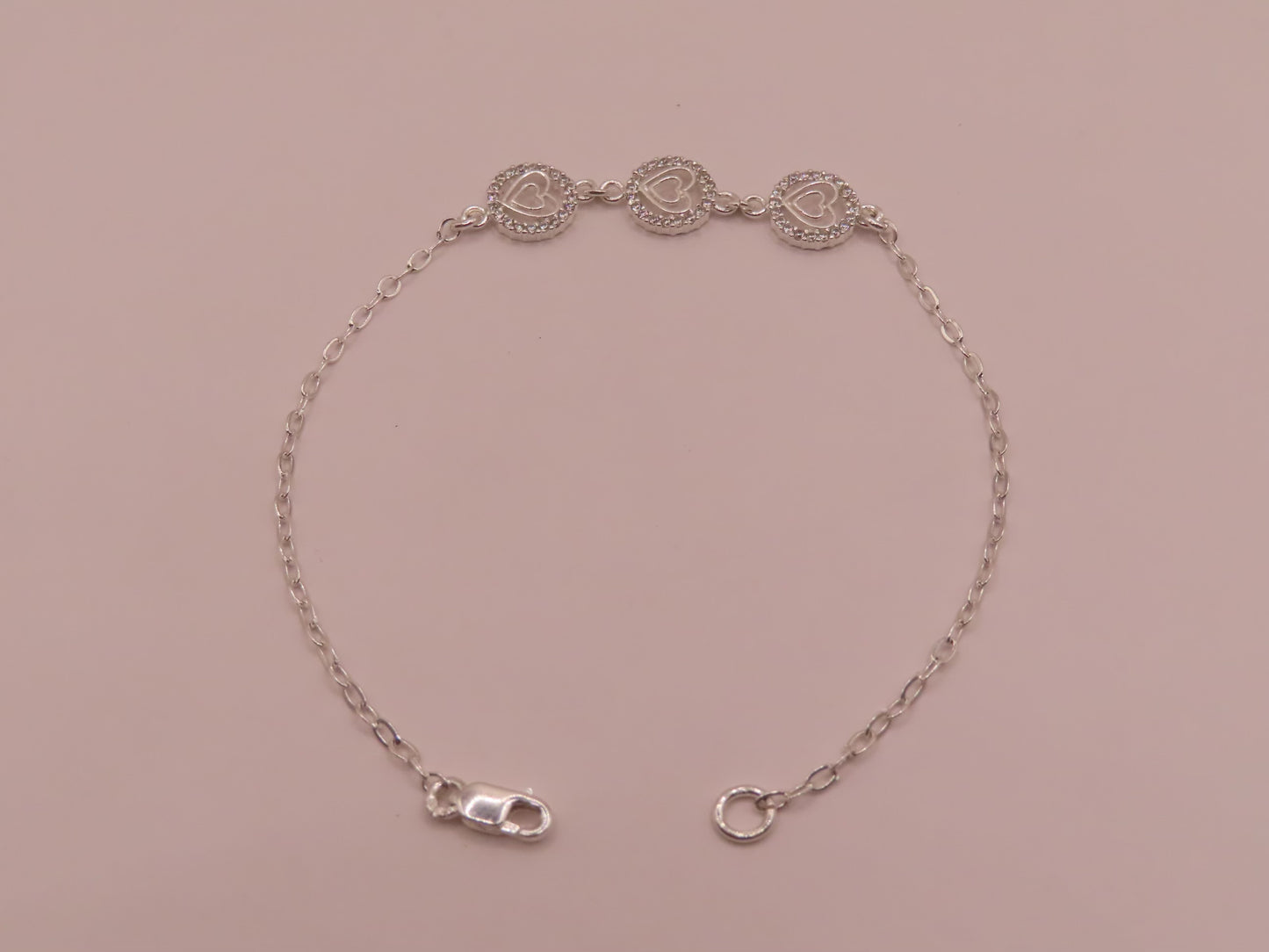 925 silver hearts bracelet 7in