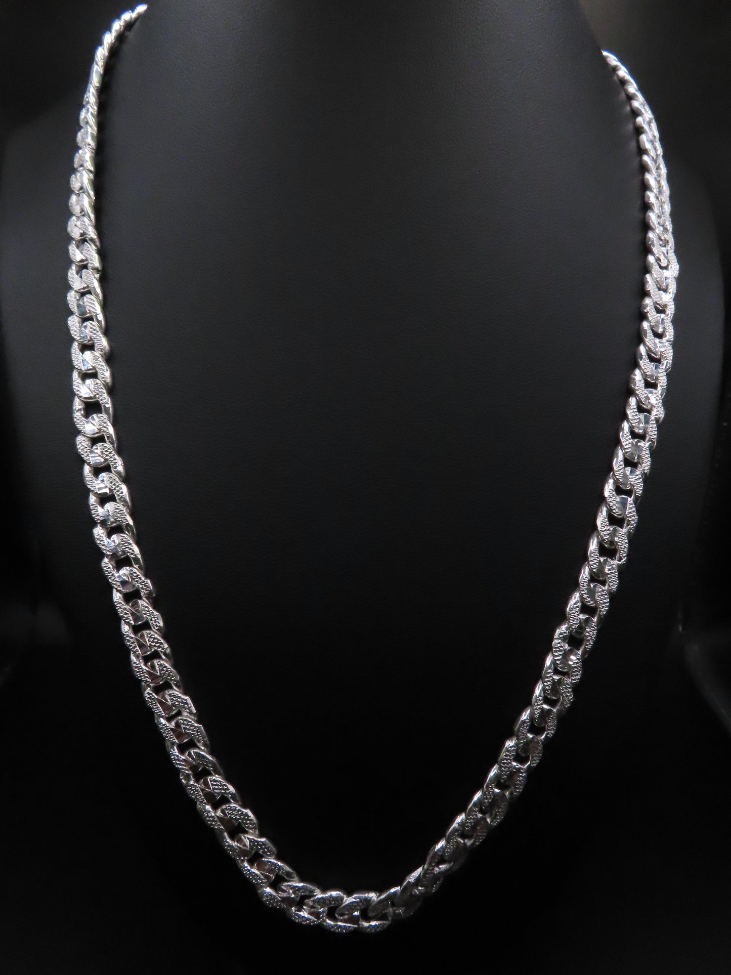 925 Silver diamonds cut Cuban chain 22.5in/7mm