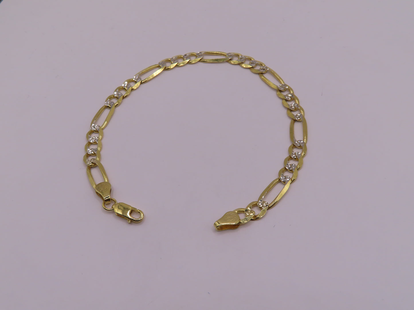 10k GOLD DIAMOND CUT FIGARO BRACELET 8.5in/7in