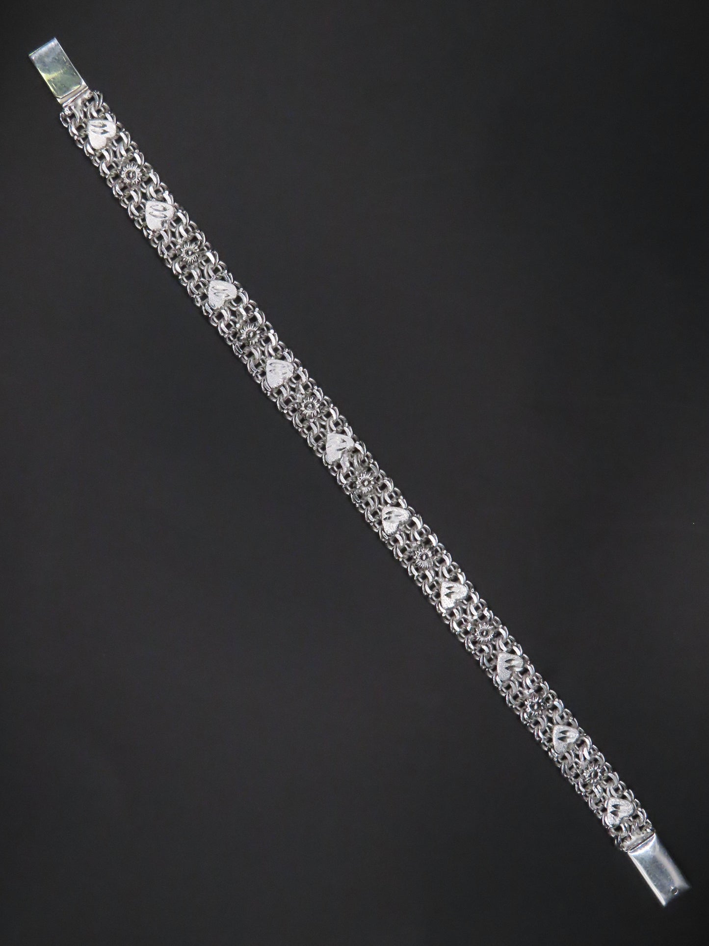 925 SILVER MINI FLOWERS & HEARTS BRACELT 7IN