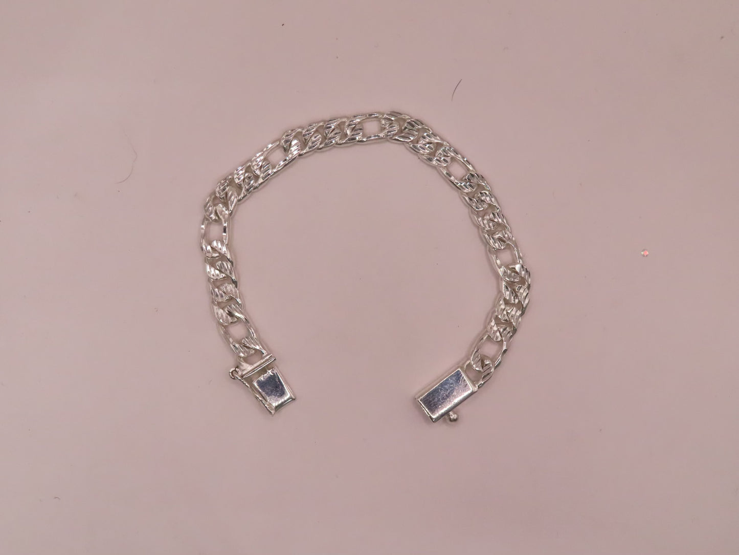 925 silver diamond cut figaro bracelet 7.5in/8mm