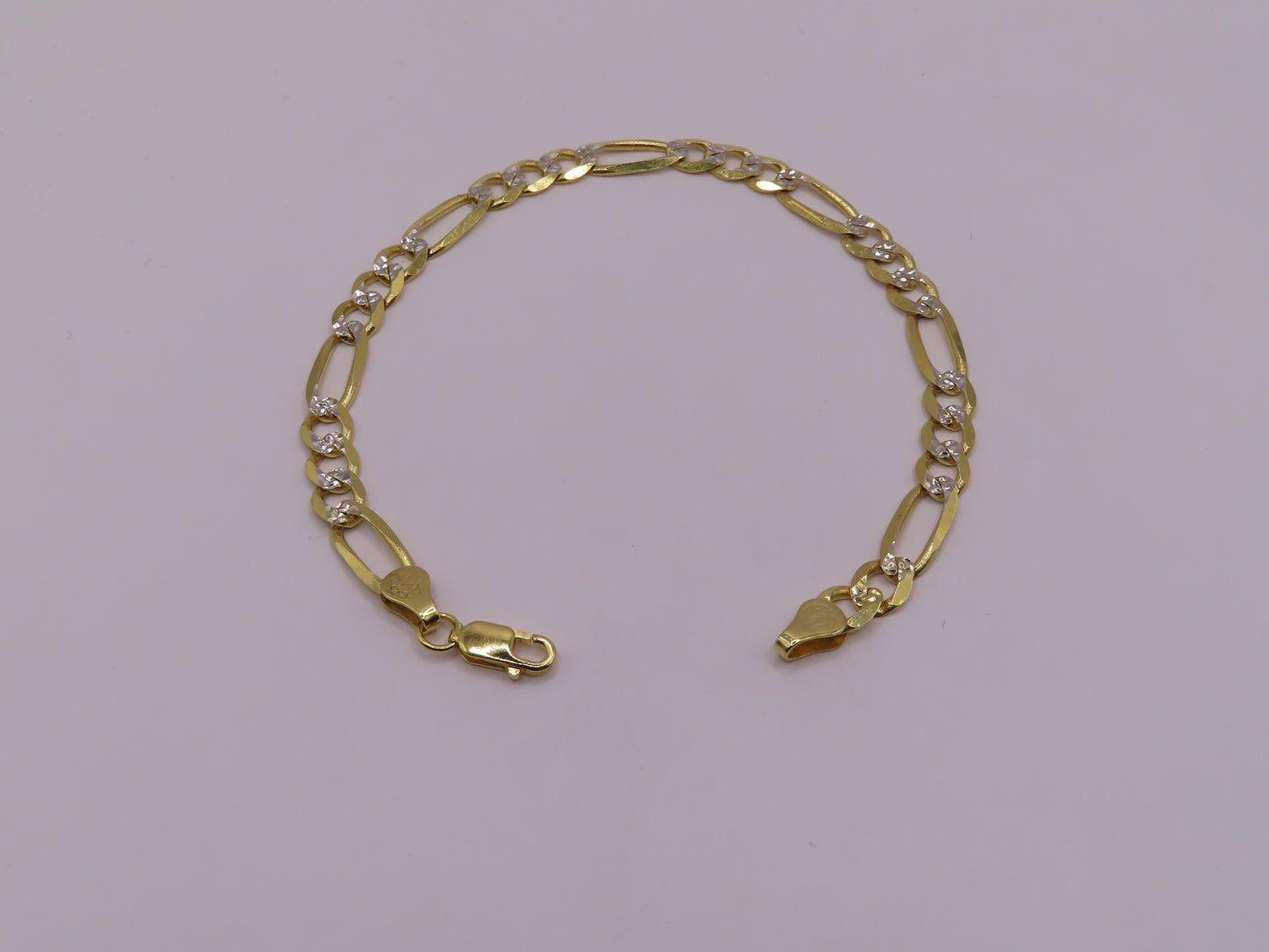 10k GOLD DIAMOND CUT FIGARO BRACELET 8.5in/7in