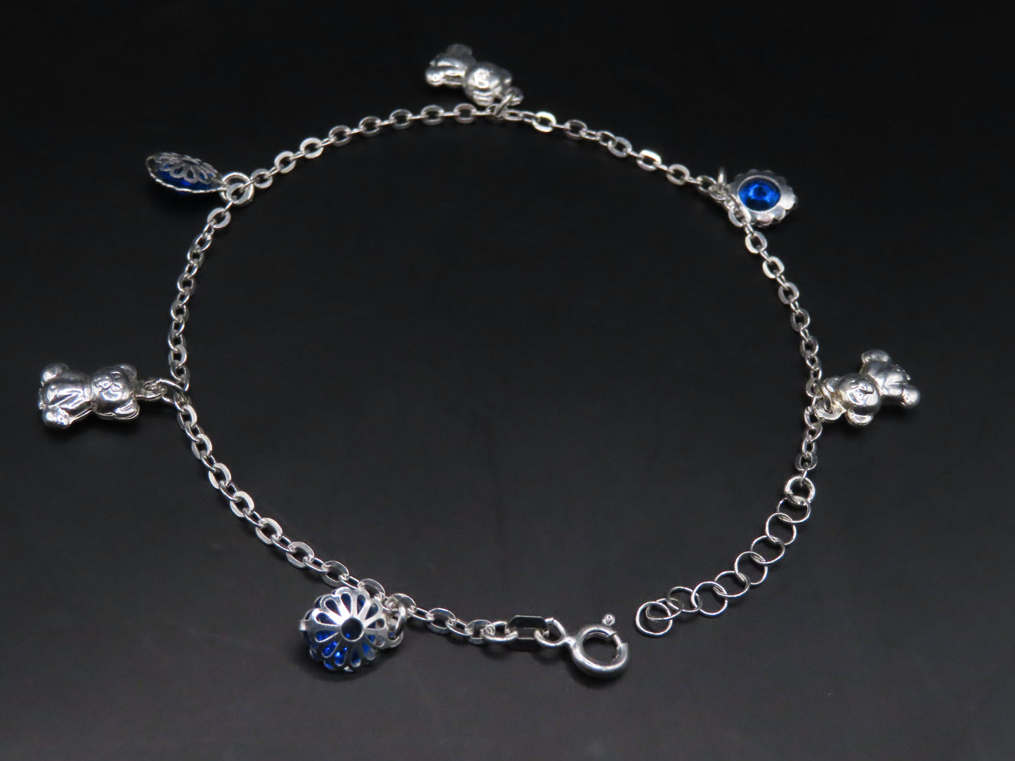 925 silver bears & blue flowers