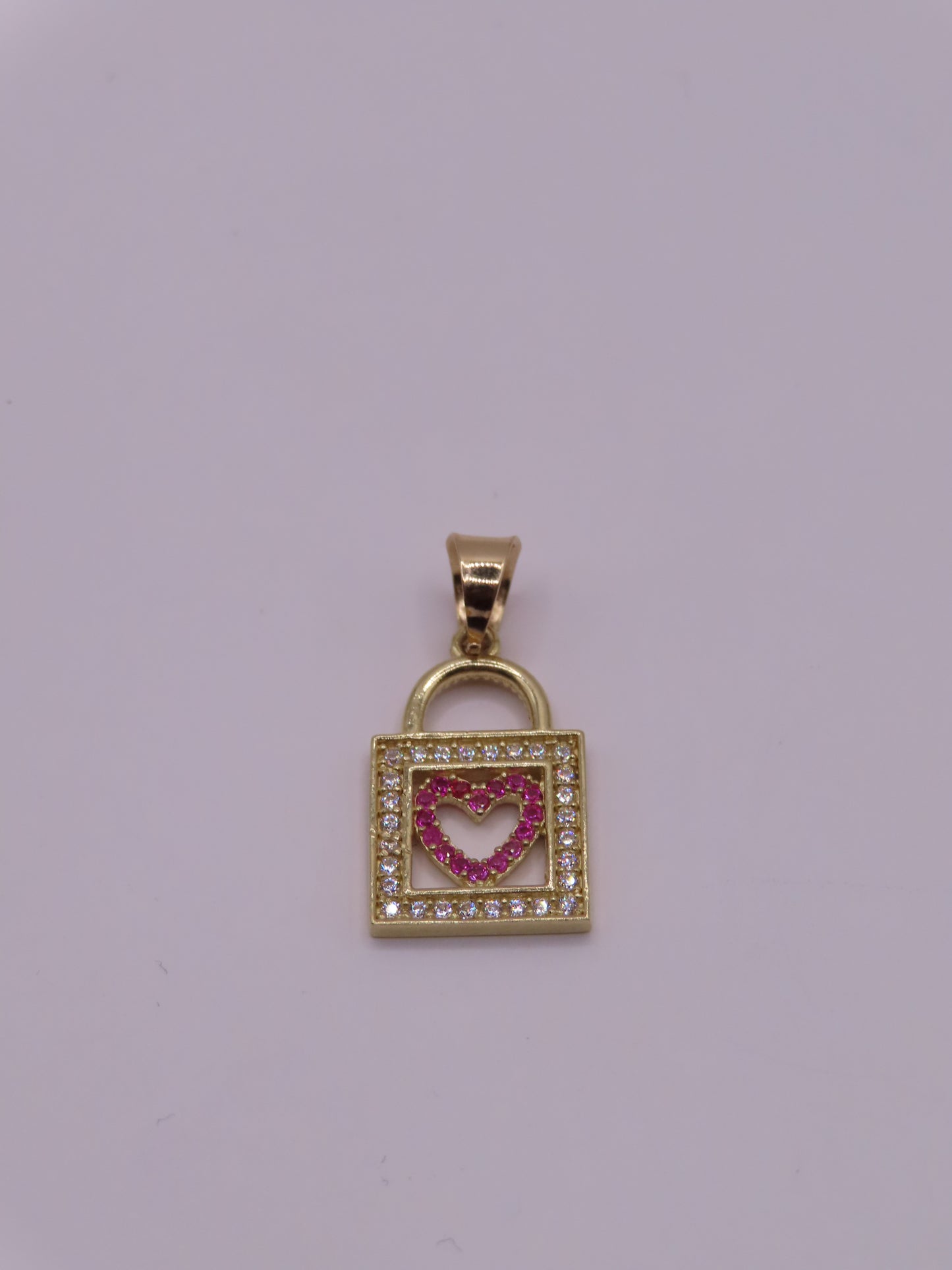 10k gold lock w/red heart pendant