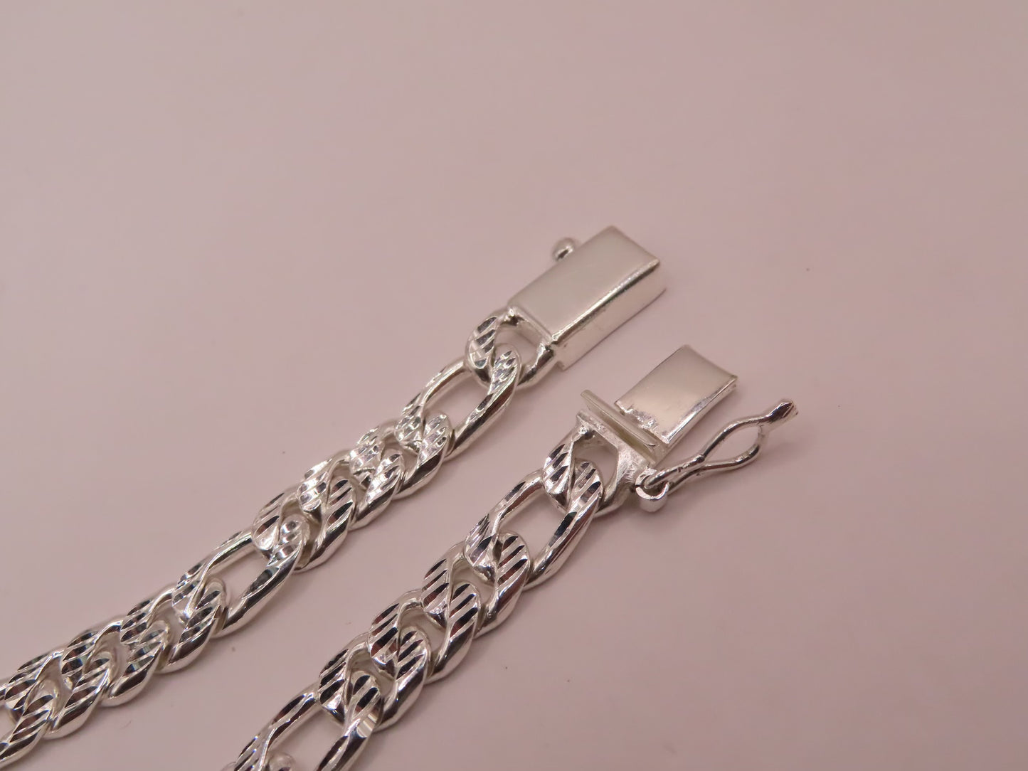 925 silver diamond cut figaro bracelet 7.5in/8mm