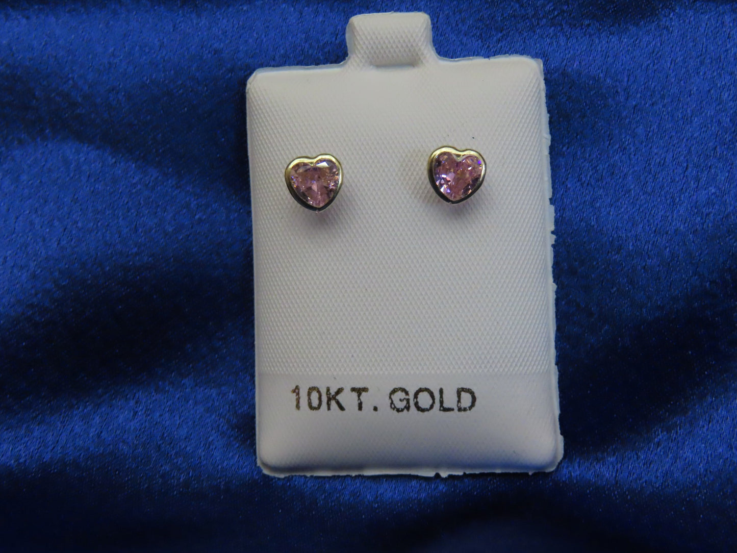 Pink heart 10k gold stud earrings
