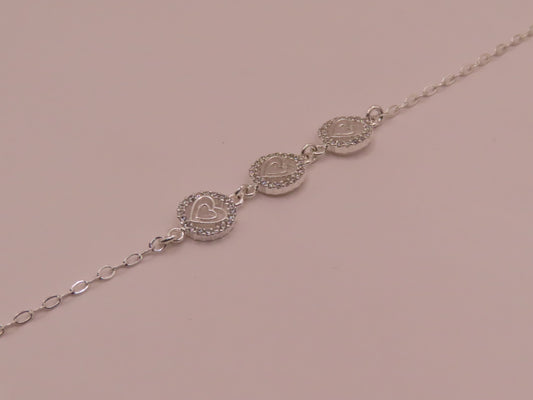 925 silver hearts bracelet 7in