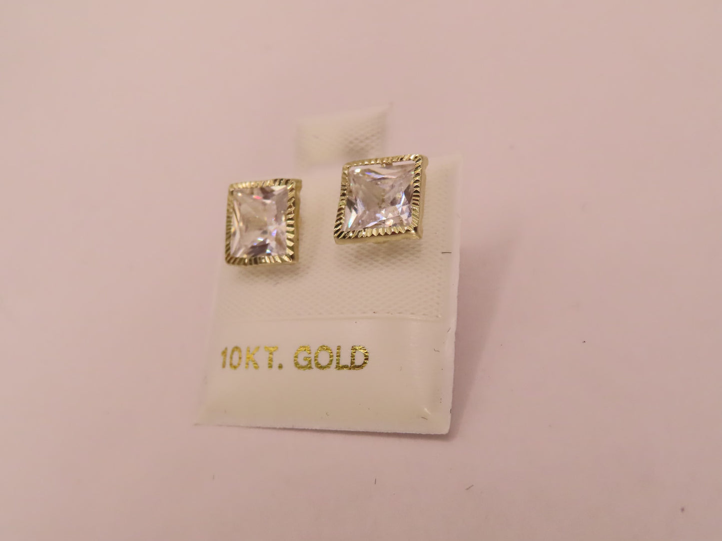 10k gold square frame zirconia earrings