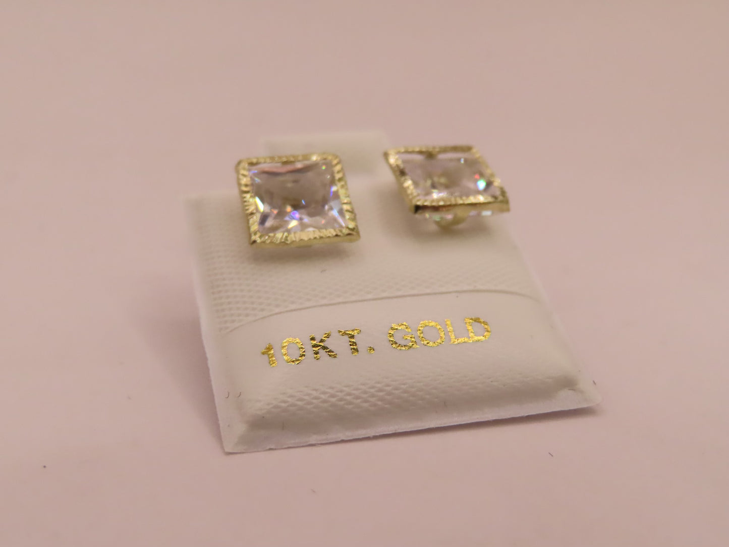 10k gold square frame zirconia earrings