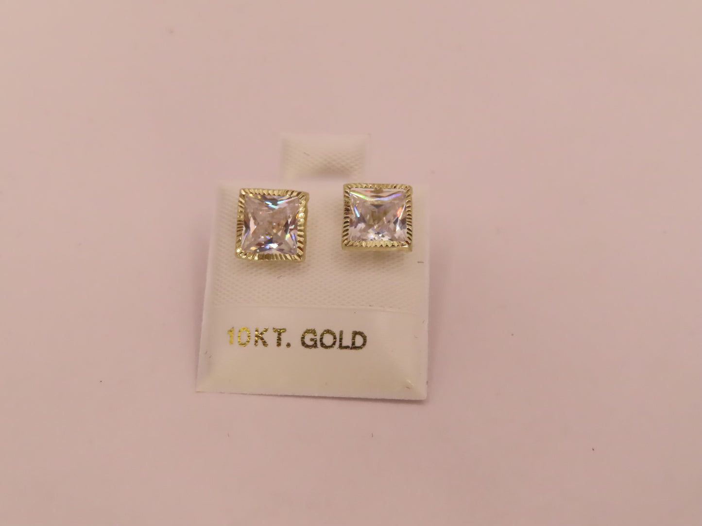 10k gold square frame zirconia earrings
