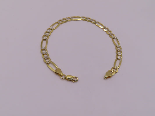 10k GOLD DIAMOND CUT FIGARO BRACELET 8.5in/7in