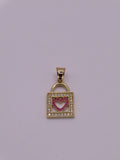 10k gold lock w/red heart pendant