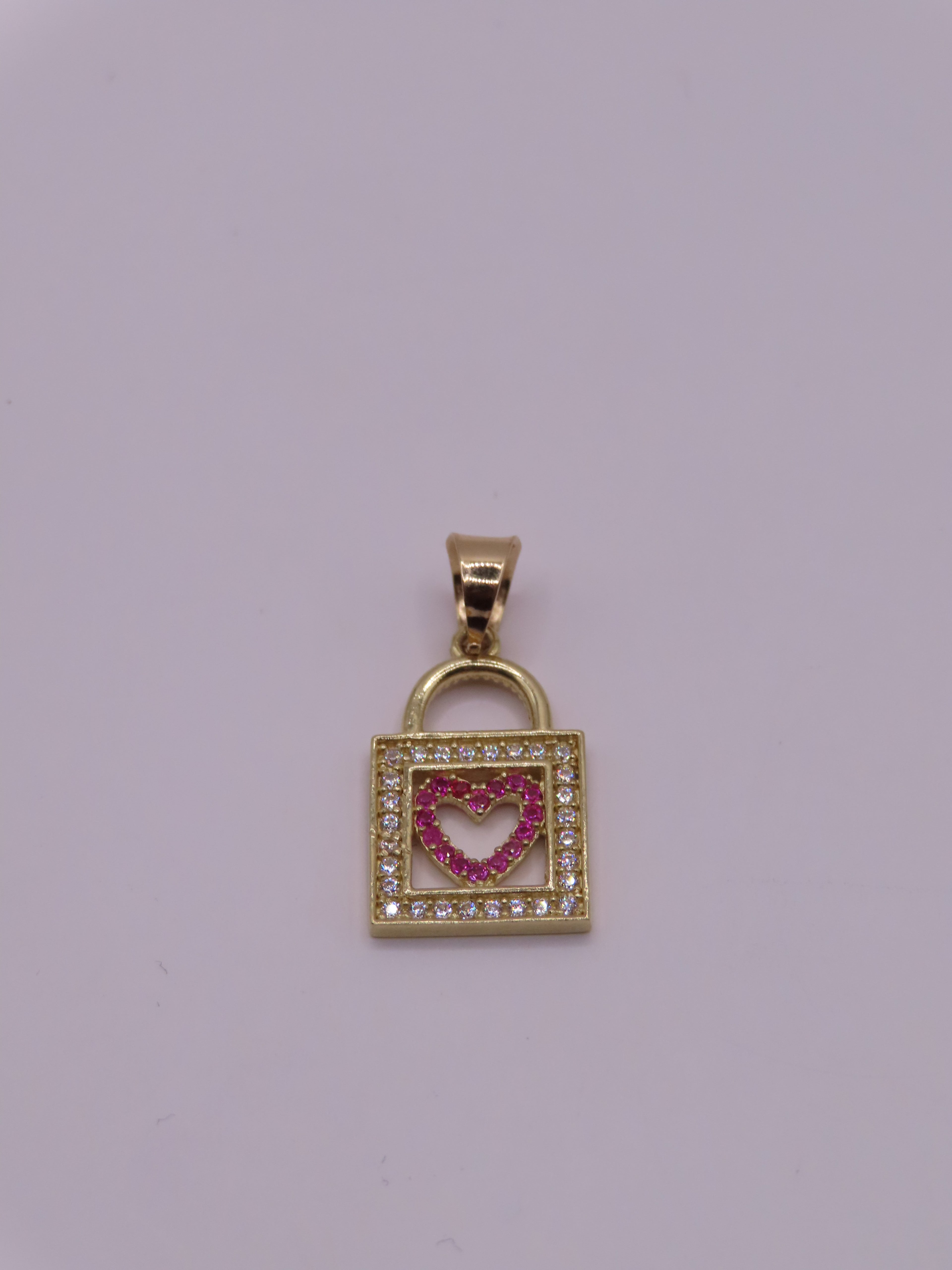 10k gold lock w/red heart pendant