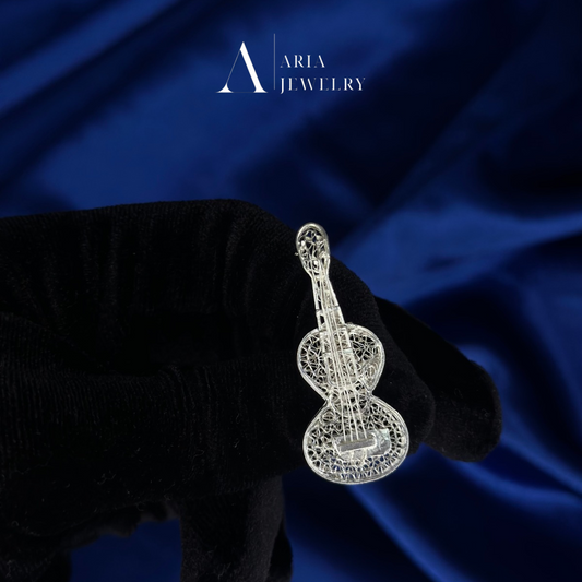 925 silver guitar pin 1.8in