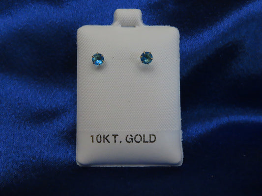 Cubic Zirconia blue round Stud Earrings in 10k Gold