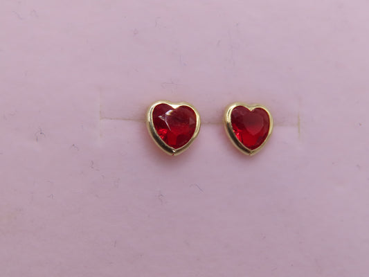 10k Gold Red Heart Earrings
