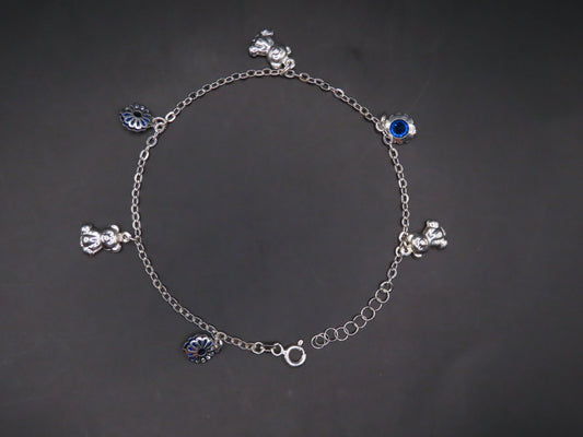 925 silver bears & blue flowers