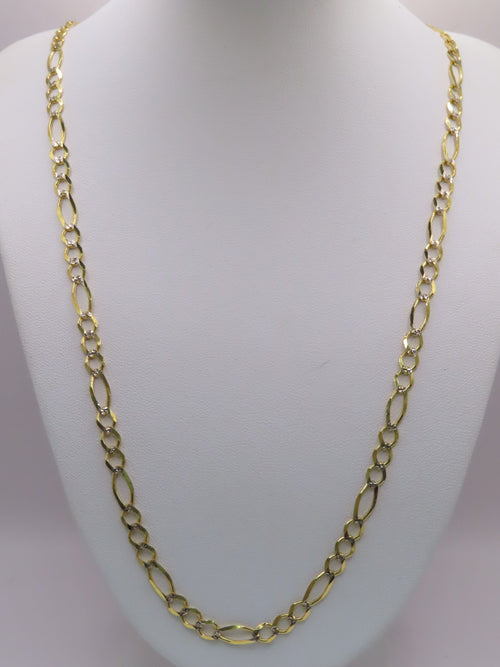 10k gold diamond cut figaro chain 24in/5mm