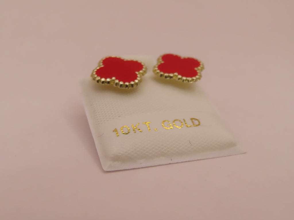 10k Gold red clover earrings