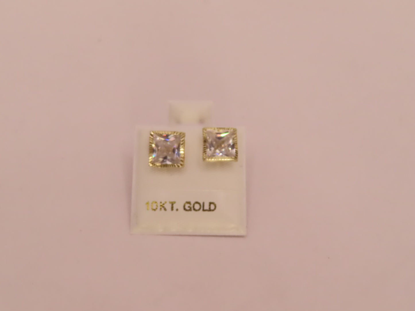 10k gold square frame zirconia earrings