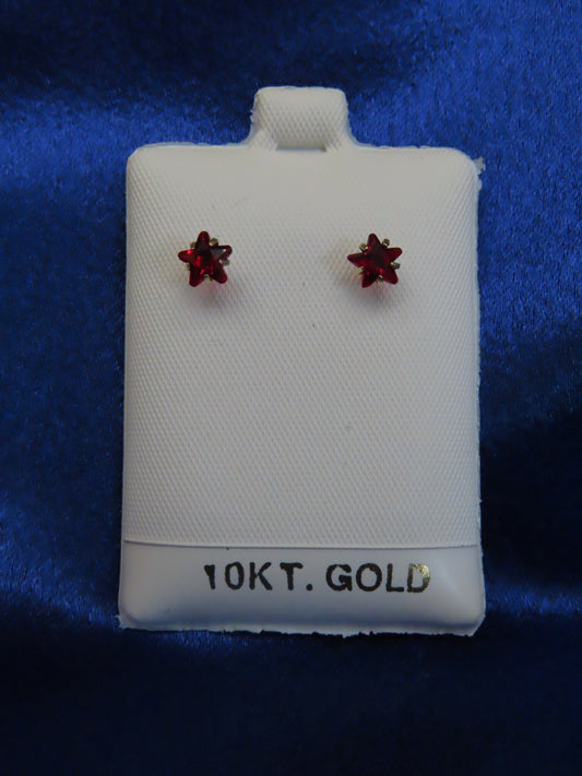 Red Cubic Zirconia star Earrings in 10k Gold