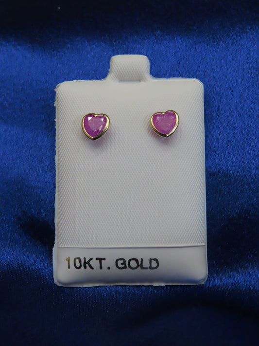 Pink heart  10k gold stud earrings