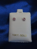 Cubic Zirconia pink round Stud Earrings in 10k Gold