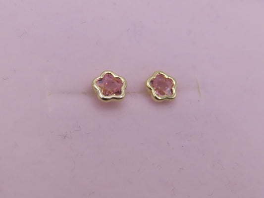 10k Gold Pink Flower Earrings