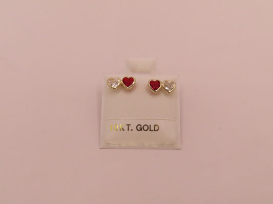 10k Gold doble mini hearts earring