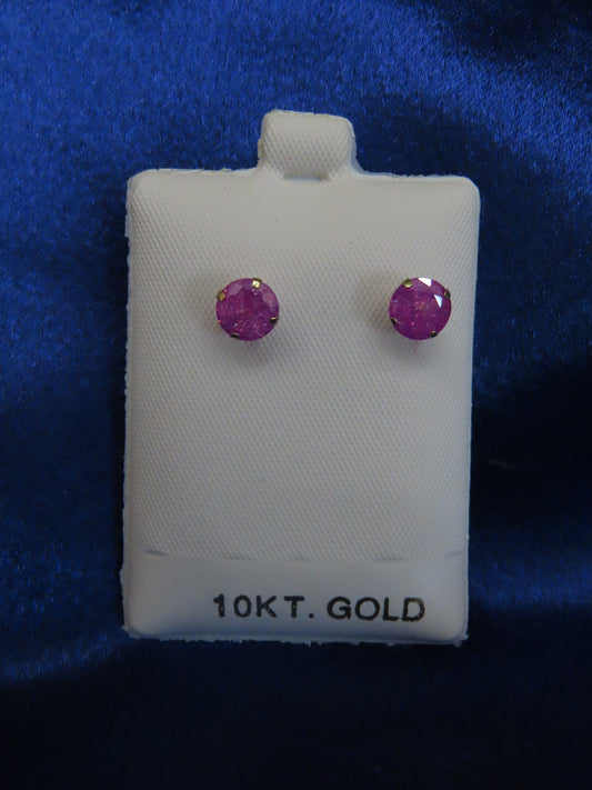 Violet purple Cubic Zirconia round Stud Earrings in 10k Gold #1