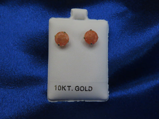 Coral Cubic Zirconia  round Stud Earrings in 10k Gold