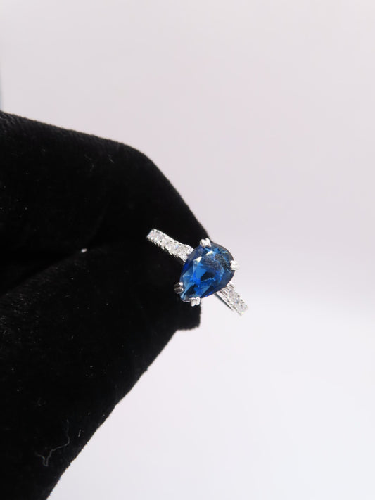 925 Silver Blue tear ring