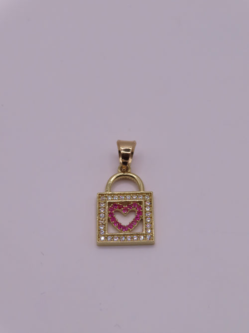 10k gold lock w/red heart pendant