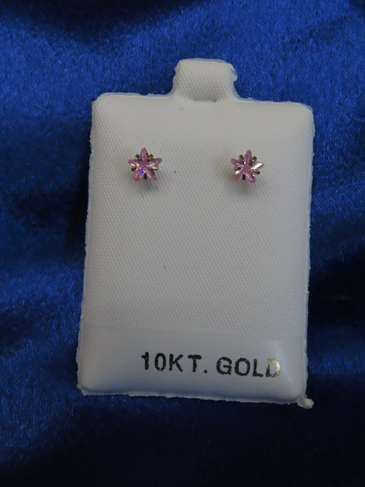 Pink Cubic Zirconia star Stud Earrings in 10k Gold