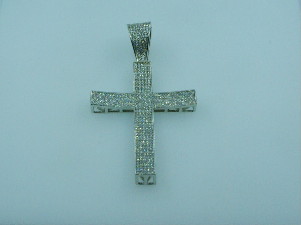 Curve Cross Pendant w/CZ 7.5cm/4cm