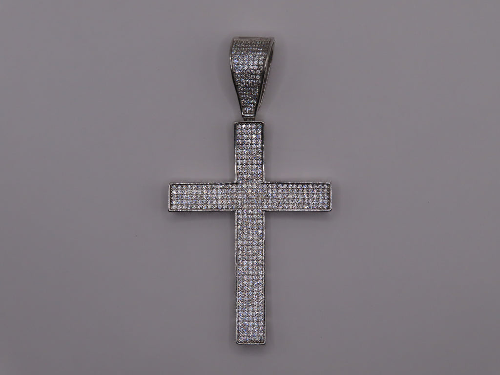 Curve Cross Pendant w/CZ 7.5cm/4cm