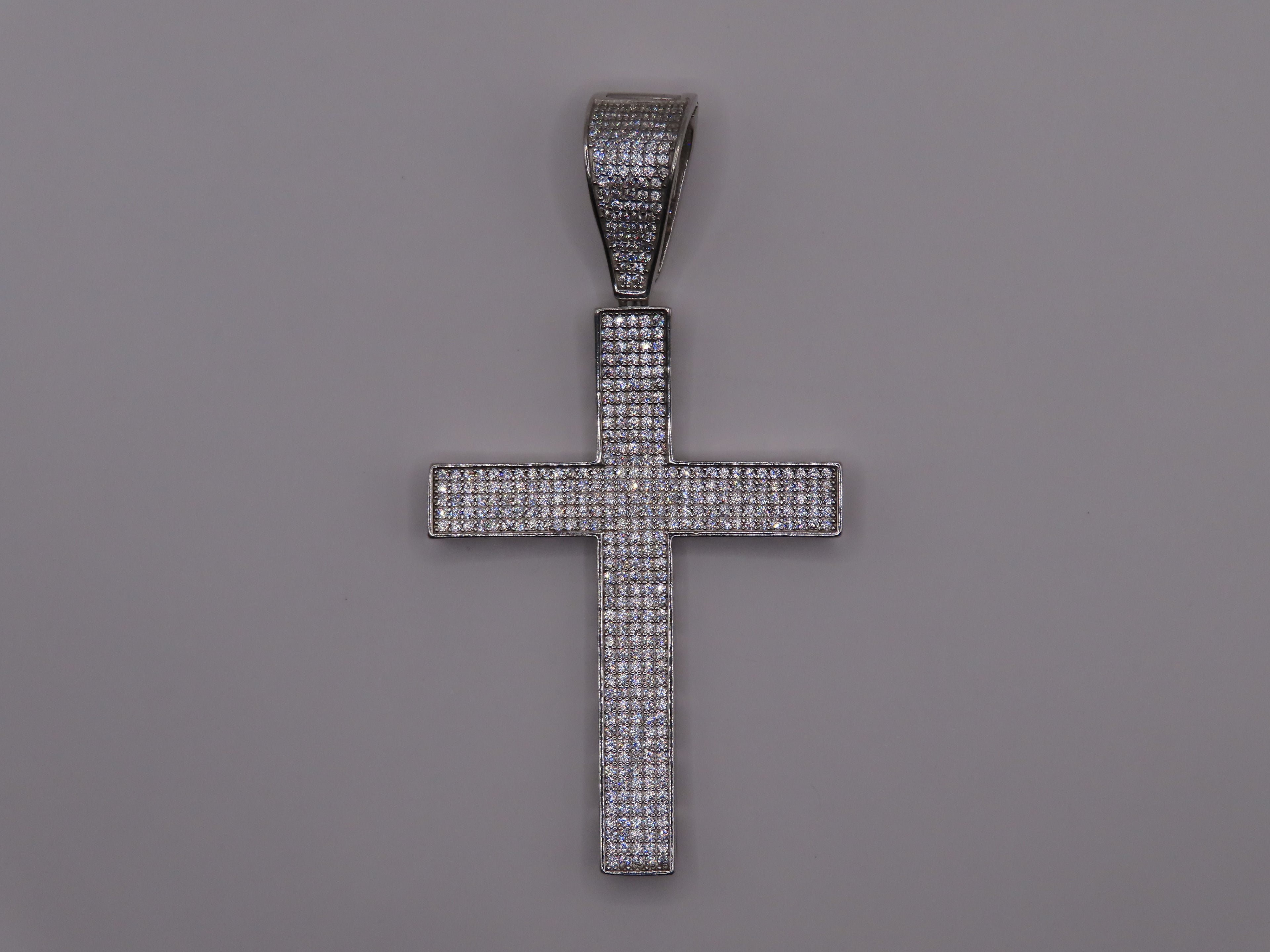 Curve Cross Pendant w/CZ 7.5cm/4cm