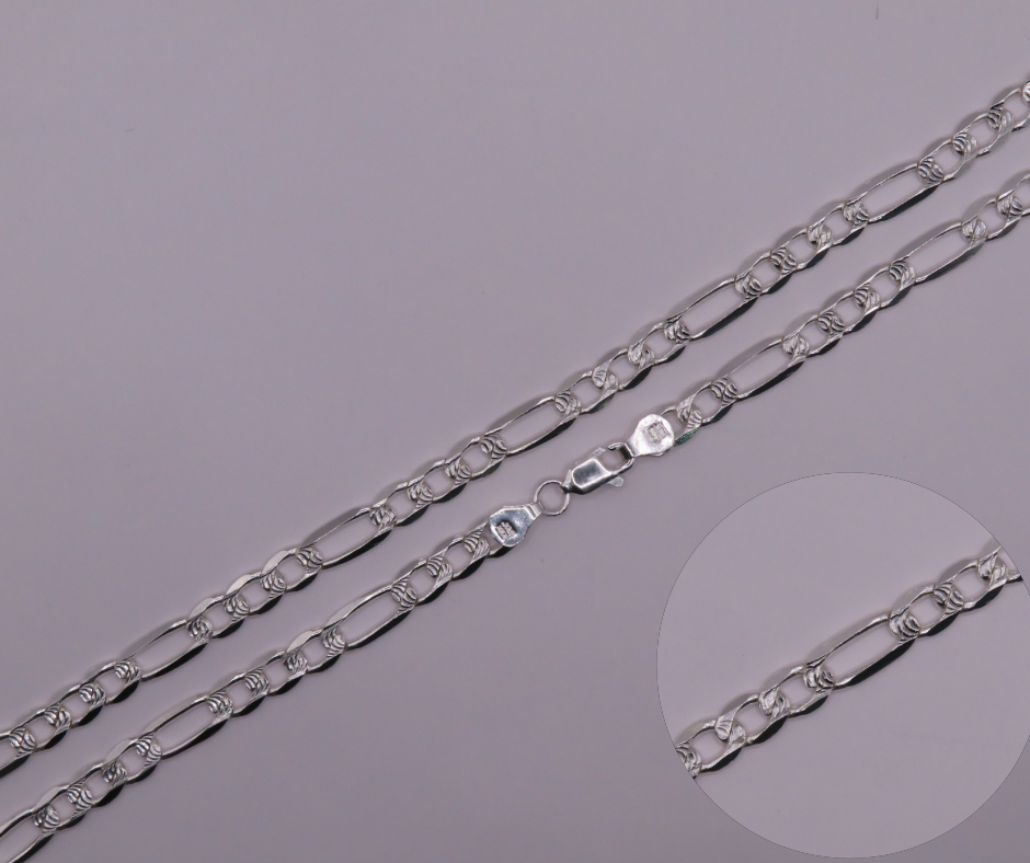 Diamonds Cut Figaro Chain 23.5in/6mm