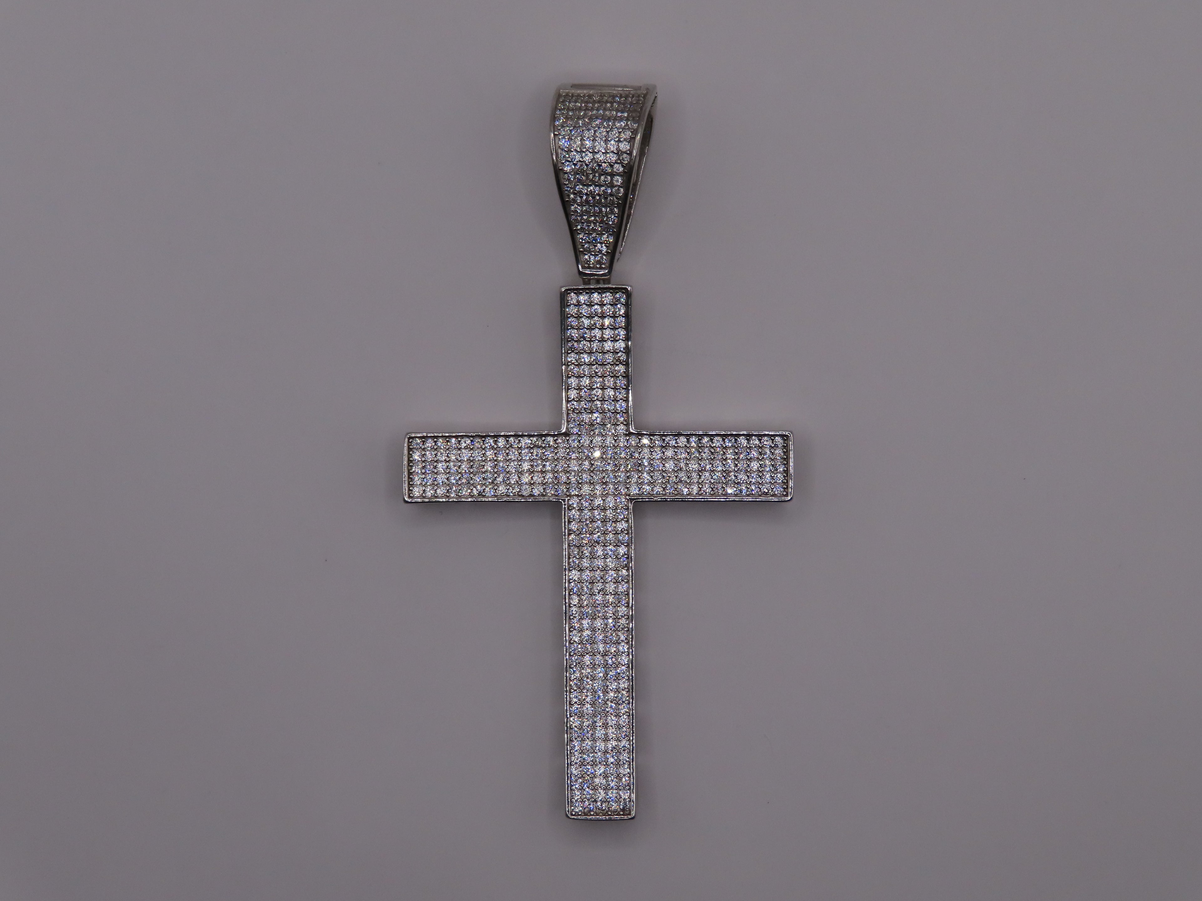 Curve Cross Pendant w/CZ 7.5cm/4cm